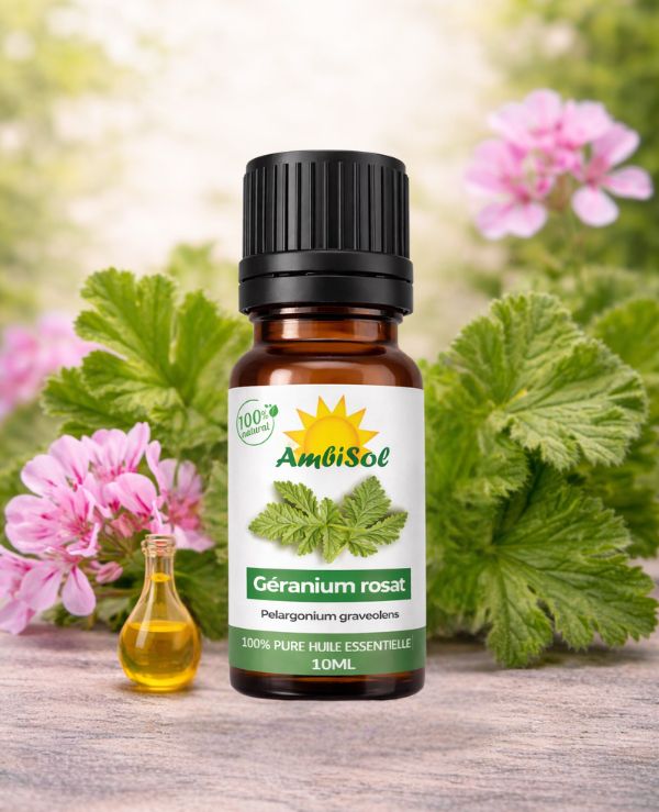 Géranium Rosat – Huile Essentielle 100% Pure (10ml) | Peau, Anti-âge & Équilibrante | Ambisol